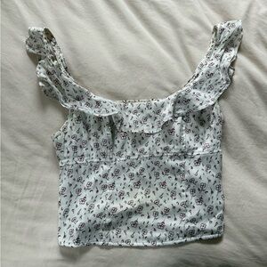 Floral Ruffle Sleeve Top - White